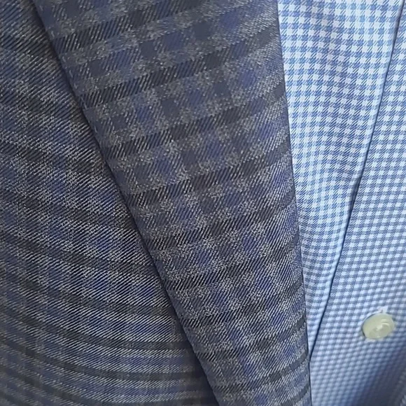 SAMUELSOHN Recent Grey Blue Plaid Super 120s Wool Mens Sz 44 L Sport Coat Blazer